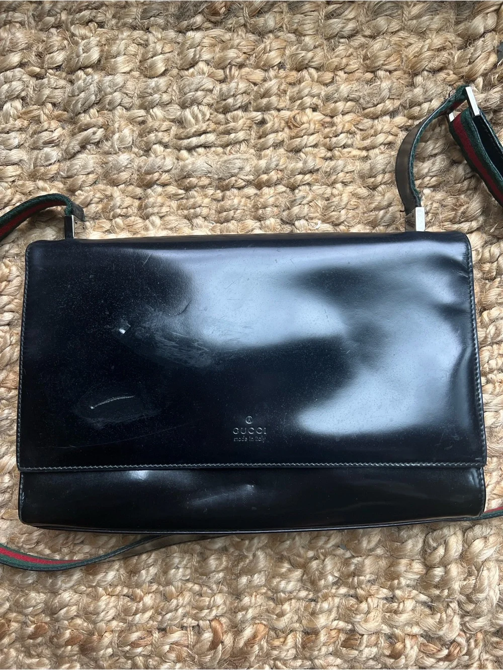 Gucci Black Patent Leather Messenger Bag